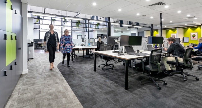 commercial flooring for workplaces | colour carpet tiles for zoning 